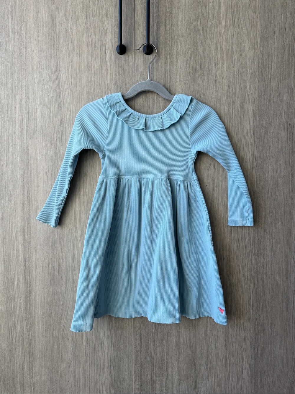 Pink Chicken Light Blue Ruffled Collar Long-Sleeve Cotton Dress